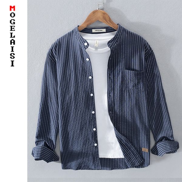 

new casual men white shirt long sleeve striped breathable shirt pocket dark blue camisa masculina rc215, White;black