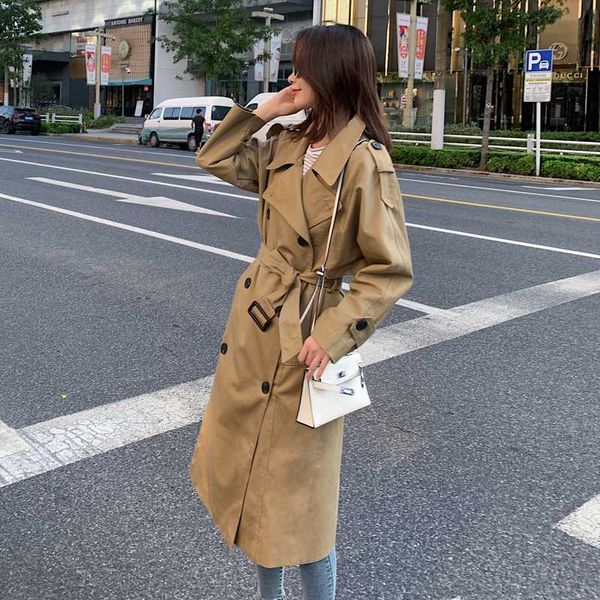 

khaki long double-breasted cloak women trench coat casual office lady duster coat spring autumn clothes female outerwear belts, Tan;black