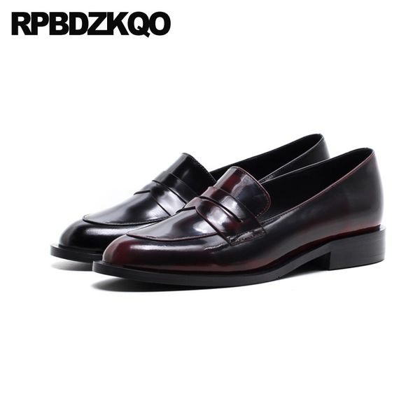 

slip on patent leather genuine low heel black designer shoes women luxury 2020 red wine chinese round toe loafers