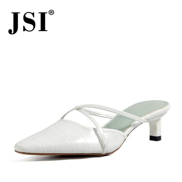 

dress shoes jsi summer woman low thin heel pointed toe geunine leather pumps ladies narrow cross band style j0563, Black