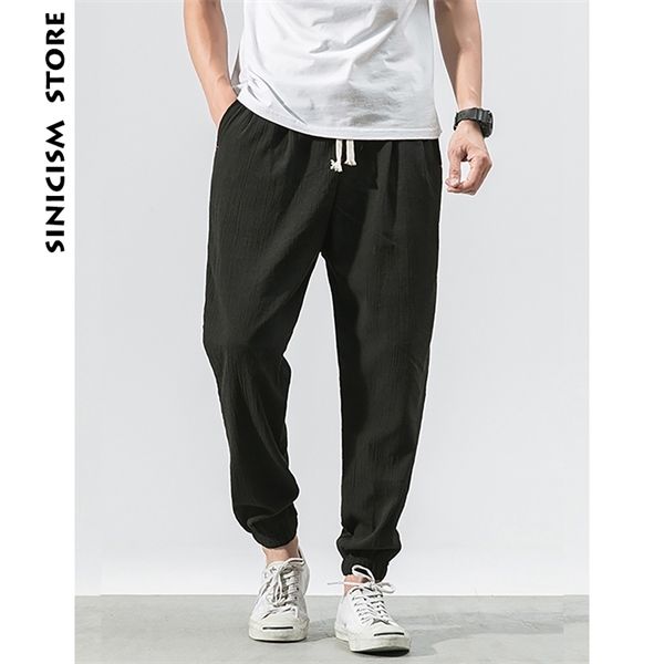 

mrgoldenbowl store 5xl linen harem pants mens jogger pants 2020 male casual summer track pants fitness trousers plus size, Black