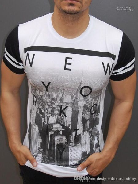 

printed tees new york letters mens t shirts summer fashion short sleeved o-neck, White;black