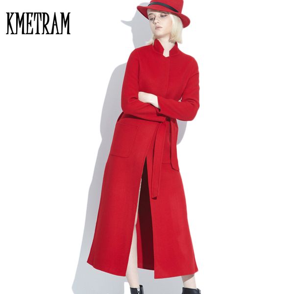 

2020 double side 95% cashmere woolen coat female cardigan overcoat european style x-long wool trench coat wuj0683, Black