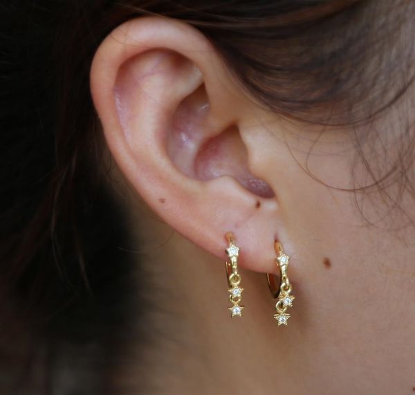 

mini circle hoop star charm earring for women 925 sterling silver christmas gift delicat dainty silver01, Golden;silver