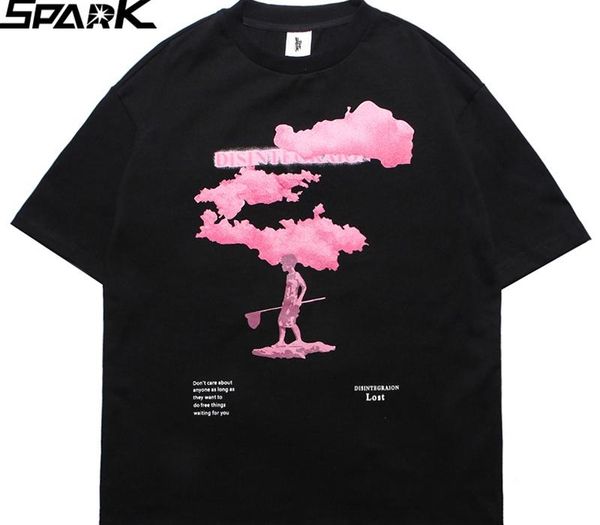 

2020 streetwear harajuku tshirt pink cloud hip hop t shirt men summer short sleeve t-shirt cotton fashion black tees hiphop cx200707, White;black