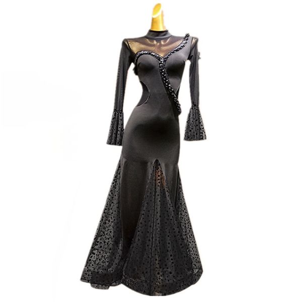 

black ballroom dance dress waltz dress dance clothing tango modern costumes dot wear rumba long, Black;red