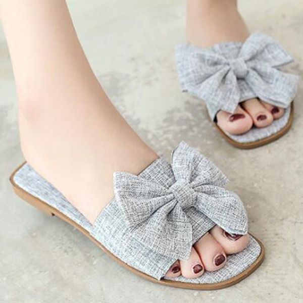 

new casual for home slippers summer fashion bow-knot soft floor woman indoor non-slip flats shoes cute linen slipper women ll436, Black