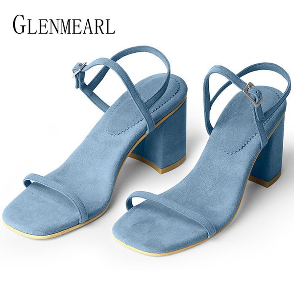 

women sandals summer shoes high heels peep toes ankle strap woman party shoes brand thick heel suede sandals female beach shoes y200620, Black