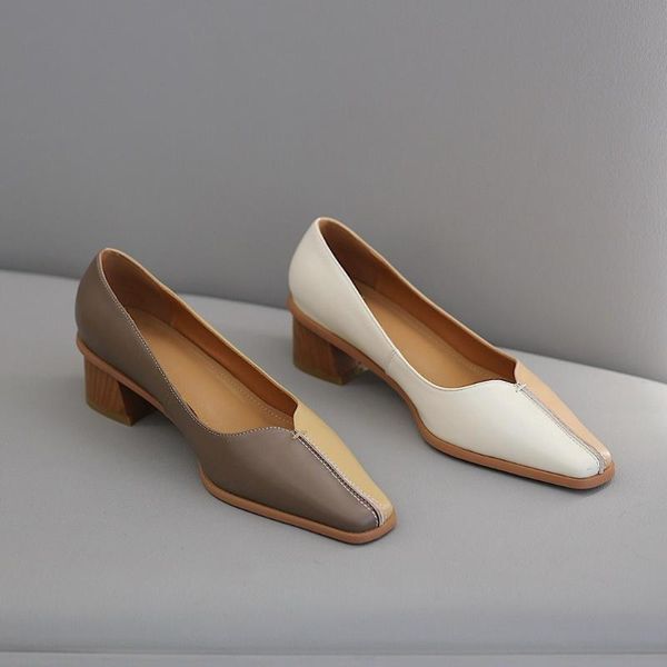 

new fashion leather stitching contrasting color shallow mouth shoes women's shoes, Black