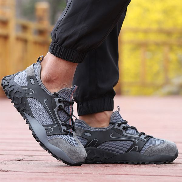 

lightweight breathable men safety shoes steel toe work shoes for men anti-smashing construction sneaker with leather upper, Black