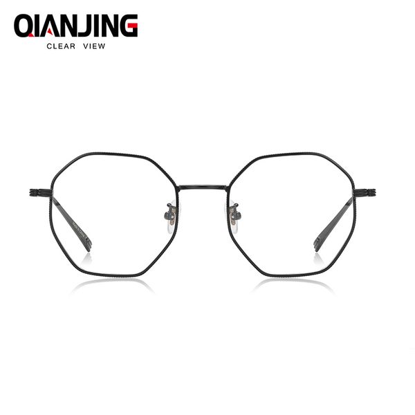 

qianjing brands retro glasses frame men japanese titanium pure hand-made eyeglasses frames women spectacles myopia eyewear, Black