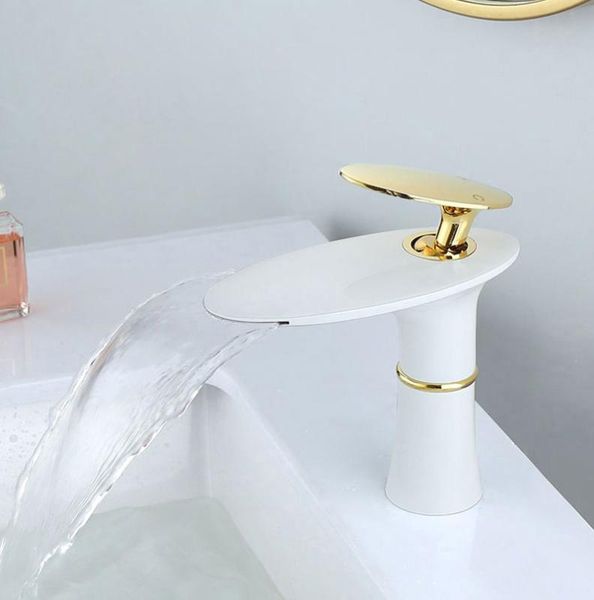 

basin waterfall faucet bathroom sink faucet single handle hole basin mixer tap gold white grifo lavabo wash and cold faucets