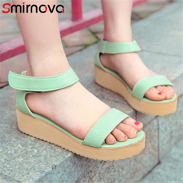 

smirnova 2020 big size 33-43 women sandals solid colors summer casual shoes simple fashion beach flat sandals woman, Black