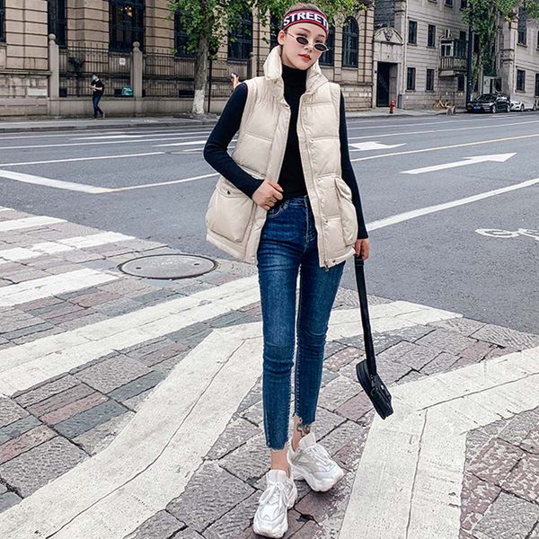 

cotton coat outwear winter vest women thick warm winter waistcoat vest jacket stand collar solid women's clothing, Black;brown