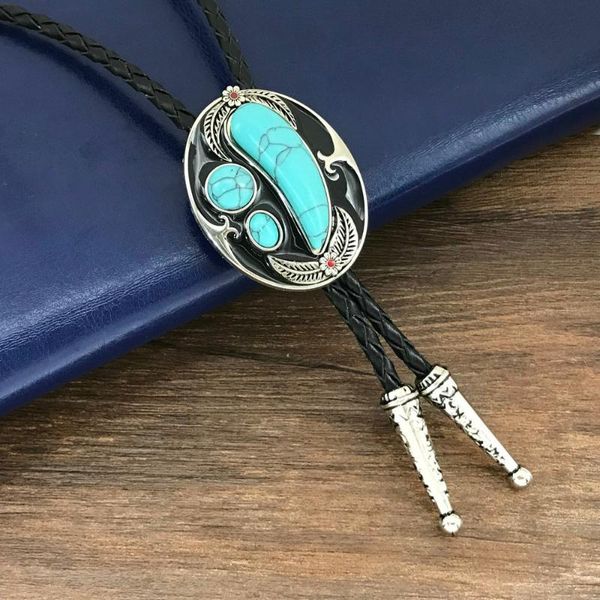 

metal bolo tie natural pine stone leather collar rope banquet gifts for both men and women swallowtail apparel accessories, Blue;purple