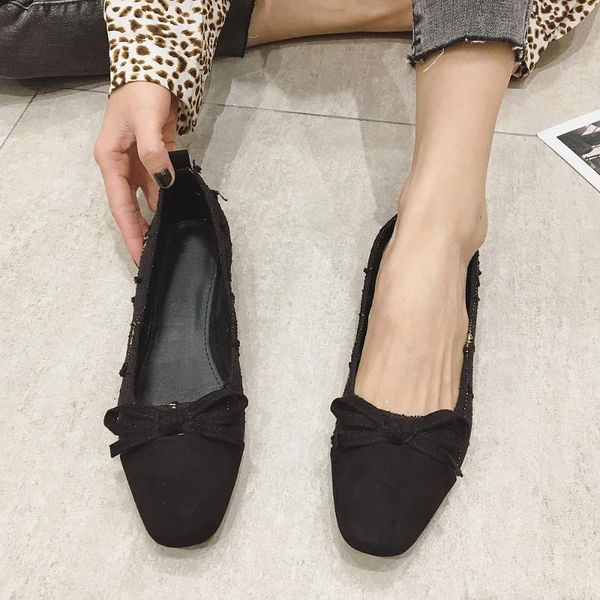 

2020 spring fashion women shoes women ballet flats bowtie patchwork slip-on soft office ladies work shoes loafers plus size, Black