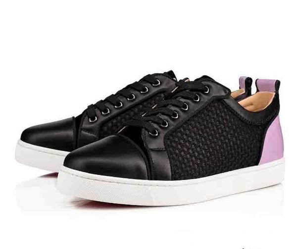

super quality birthday gift ,men women low sneakers red bottom sneaker junior spikes flat rantulow orlato laine chinee genuine leather disco, Black