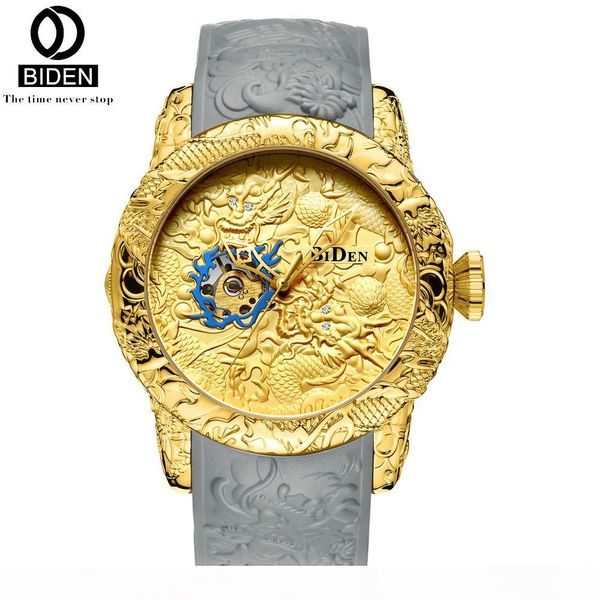 

biden luxury mechanical watches men silicone bracelet watch automatic self wind watch waterproof self-winding clock wristwatches, Slivery;brown