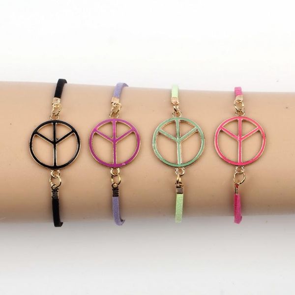 

fashion new 2020 design leather rope chain metal charm anti-war peace bracelet for women gold color link chain bangle jewelry, Golden;silver