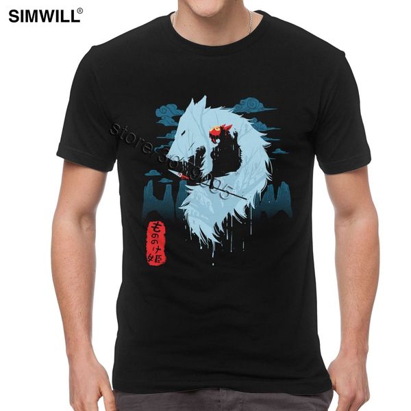 

anime princess mononoke hime tee men's short sleeves pure cotton t shirt o-neck wolf forest tshirt slim fit classic t-shirts