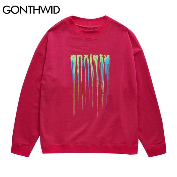 

gonthwid creative anxiety print pullover sweatshirts hoodies mens hip hop harajuku casual loose hoodie mens 2020 outwear, Black
