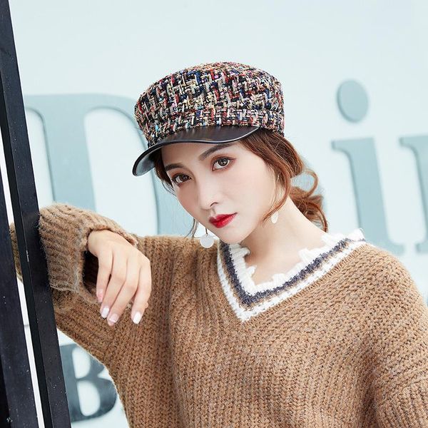 

fashion-small breeze skin along the duck tongue octagonal hat women fall/winter flower ber flat navy hat, Blue;gray