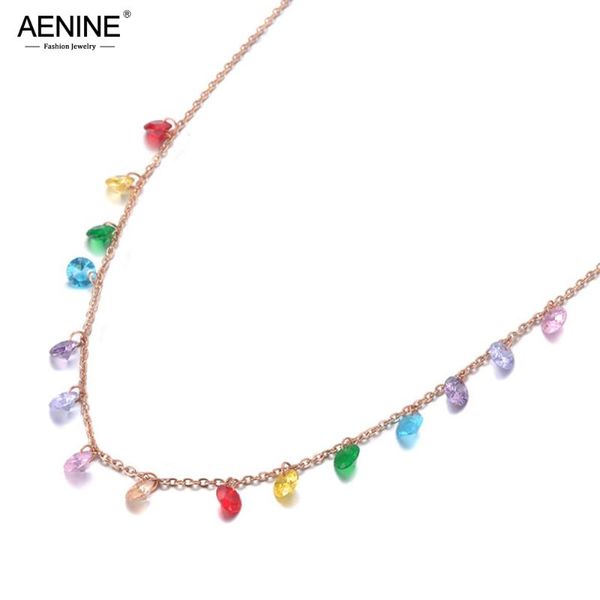 

chains aenine fashion bohemia stainless steel colorful cz crystal choker necklace summer beach pendant chain for women an19125, Silver