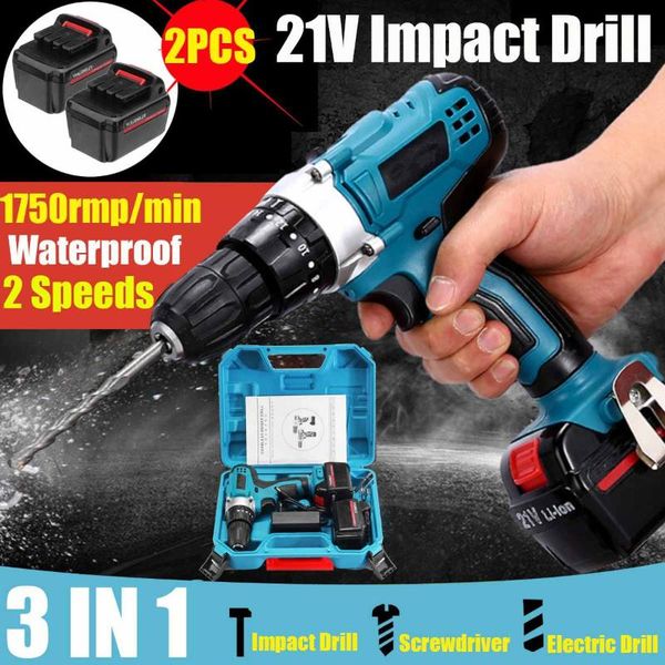 

21v impact drill electric screwdriver electric hand drill battery cordless hammer home diy power tools with box