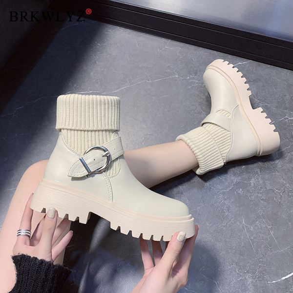 

white mid-calf boots women's shoes round toe booties ladies winter footwear boots-women low heels booties short, Black