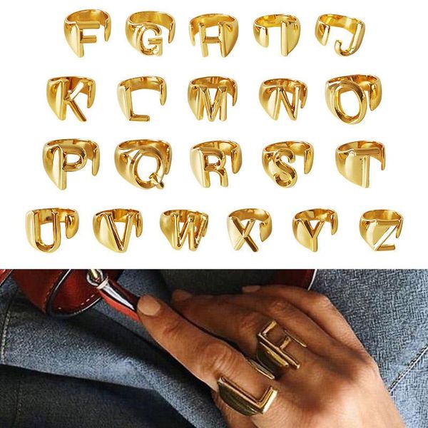 

a-z 26 english initial letter open rings silver gold adjustable open band rings retro letter ring women fashion statement rings jewelry, Golden;silver