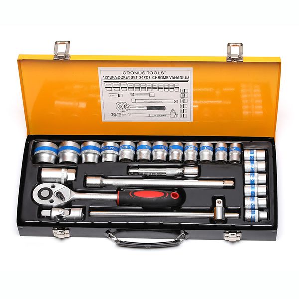 

24-piece auto repair tool box straight rod ratchet wrench set