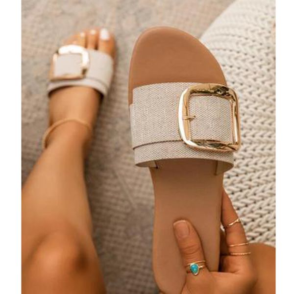 

2020 summer new woman's shoes summer slippers outdoor flat sandals beach fashion buckle solid color plus size 41, Black