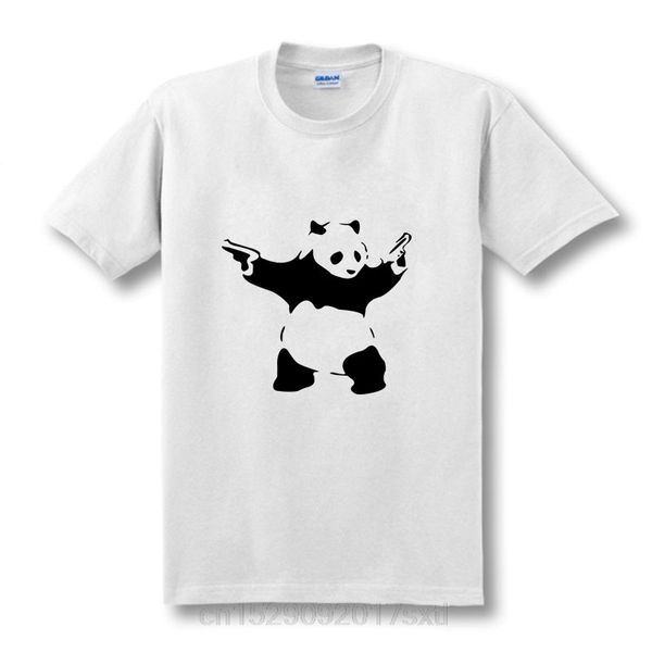 

new fashion summer cartoon design banksy panda guns t shirt men casual cotton o neck short sleeve funny panda t-shirts xs-xxl