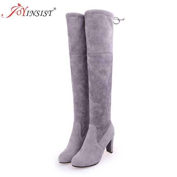

boots women stretch faux suede high fashion over the knee heels woman shoes high-heeled, Black