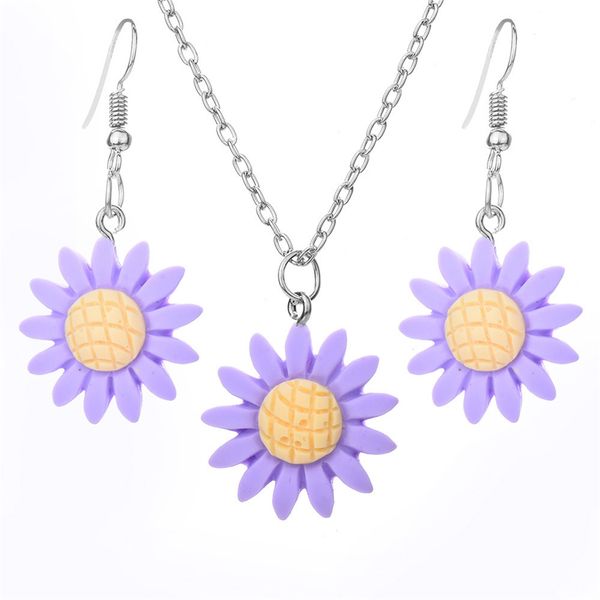 

fashion sunflower pendant necklace drop earring set cartoon sunflower jewelry set harajuku jewelry for women girl gift, Silver