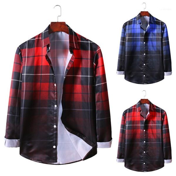 

fashion loose shirts with buttons mens designer plaid shirts casual lapel neck long sleeve gradient color shirts, White;black