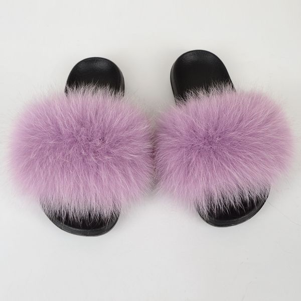 

women solid color cute fur slides female real fur slippers fashion home shoes ladies fluffy sandals large size flip flop, Black