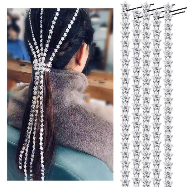 

rhinestone star hair chain jewelry popular bridal wedding hair accessories for women tassel hairband clips, Golden;silver