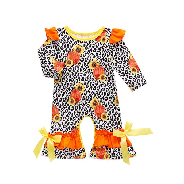 

0-24m newborn baby halloween romper long sleeve pumpkin print romper leopard for fashion baby girl, Blue