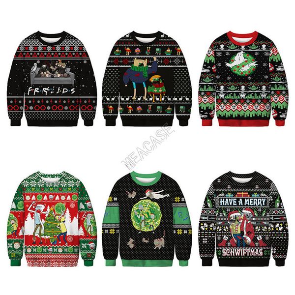 

christmas hoodies cartoon santa claus dogs printed sweatshirts long sleeve pullover designer autumn winter sweater xmas clothes -2xl d9303, White