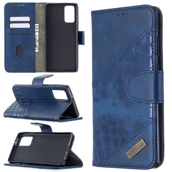 

for samsung galaxy note 20/note 20 pro case flip cover stand wallet pu leather color matching crocodile pattern with card slot