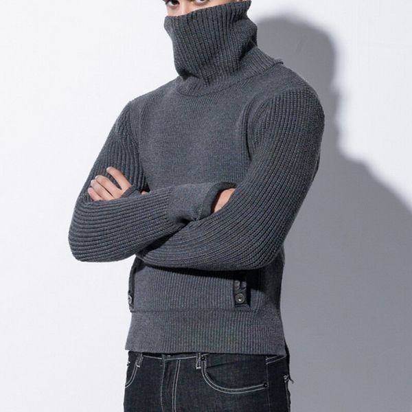 

winter high collar thick sweater men trend large size turtleneck sweater with big pocket jumper men's gothic knit pullover, White;black
