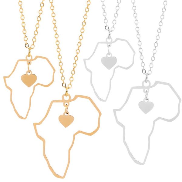

gold color africa map pendant necklaces women girls heart african of maps jewelry charms gifts (2 size, Silver