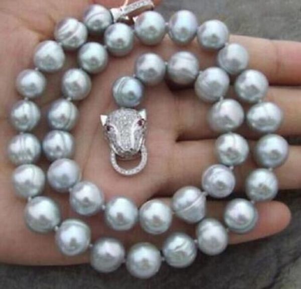 

noble jewelry natural 10-11mm south seas baroque gray pearl necklace 18inch, Silver