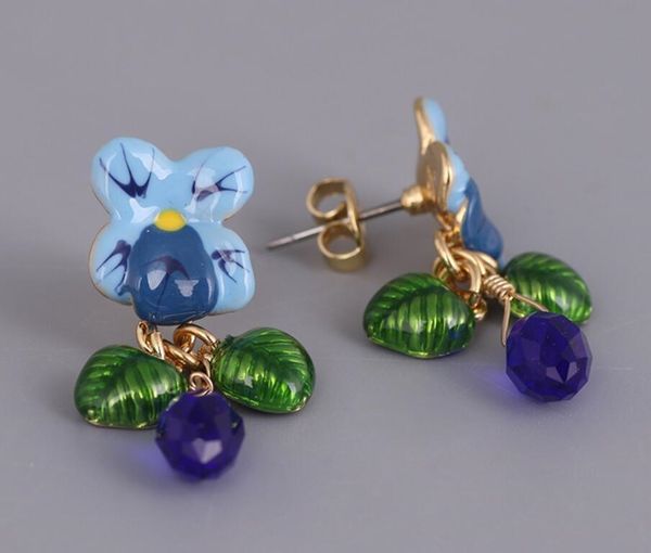 

wholesale luxury jewelry enamel glaze blue flowers01, Golden;silver