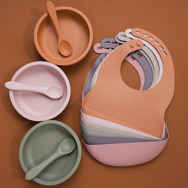 

spoon easily for children food grade bibs gift round bowl silicone adjustable clean baby eedvg