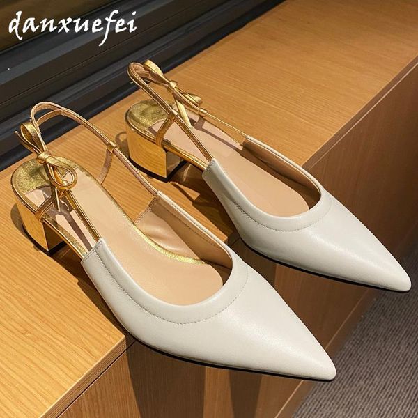 

женская натуральная кожа slingback скольжения на летние квартиры сандалии лук галстук заостренным носком элегантные дамы платье обувь обувь, Black