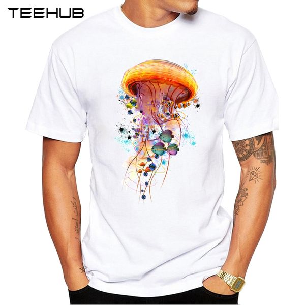

2019 teehub men's fashion electric jellyfish world printed t-shirt short sleeve novelty o-neck design cool tee