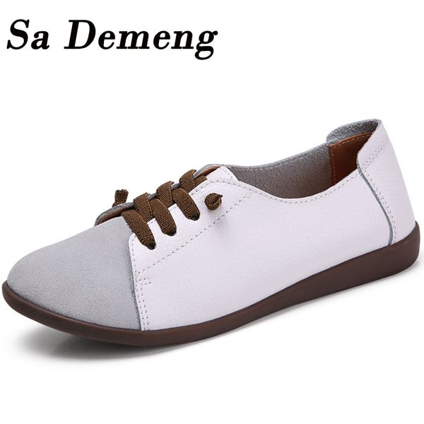 

sa demeng women flats genuine leather shoes female fashion casual comfortable women shoes solid lace-up woman ladies, Black