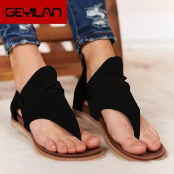 

sandals bohemian solid beach woman shoes arrival large size women's summer footwear non-slip flat flip flops, Black